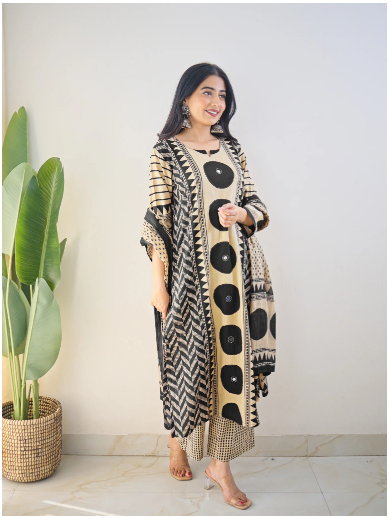 Bna Bnaya Blue Cotton Ajrakh Katha Detailed Dupatta Set