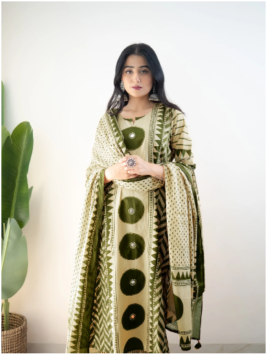 Bna Bnaya Blue Cotton Ajrakh Katha Detailed Dupatta Set