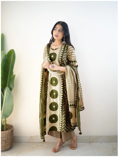 Bna Bnaya Blue Cotton Ajrakh Katha Detailed Dupatta Set