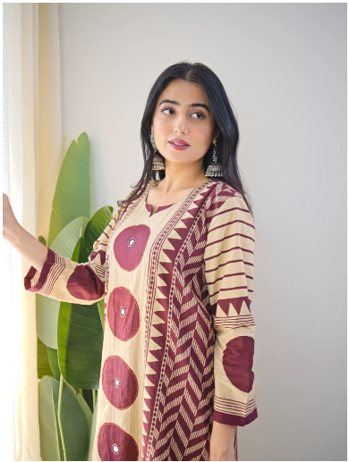 Bna Bnaya Blue Cotton Ajrakh Katha Detailed Dupatta Set