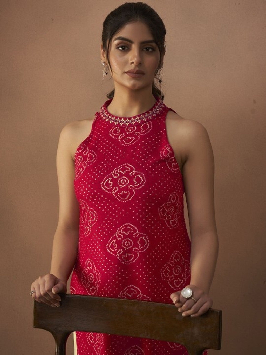 Printed Halter Neck Straight Kurta