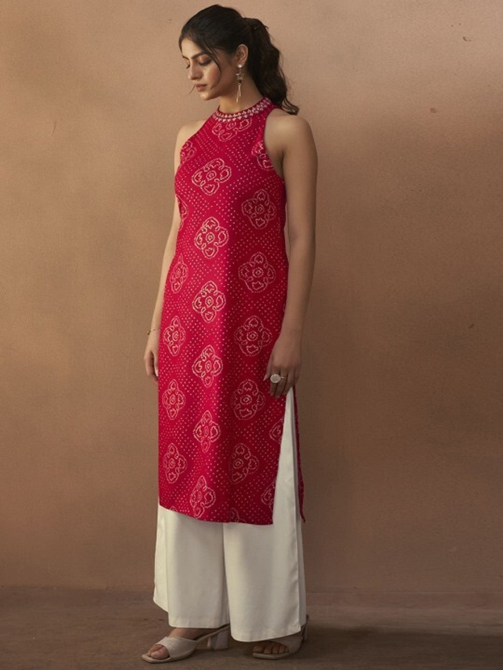 Printed Halter Neck Straight Kurta
