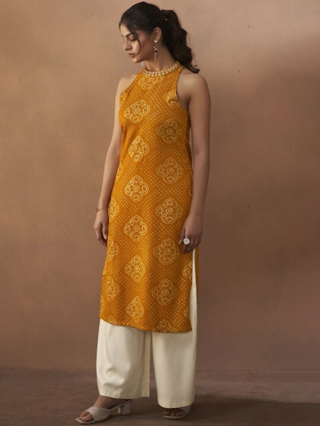 Printed Halter Neck Straight Kurta