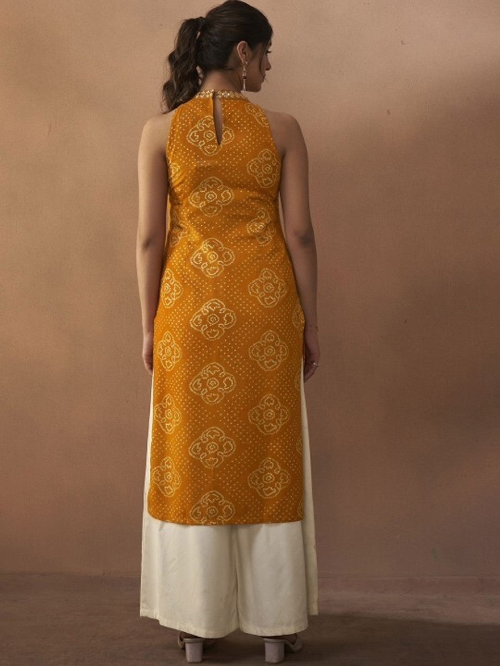 Printed Halter Neck Straight Kurta