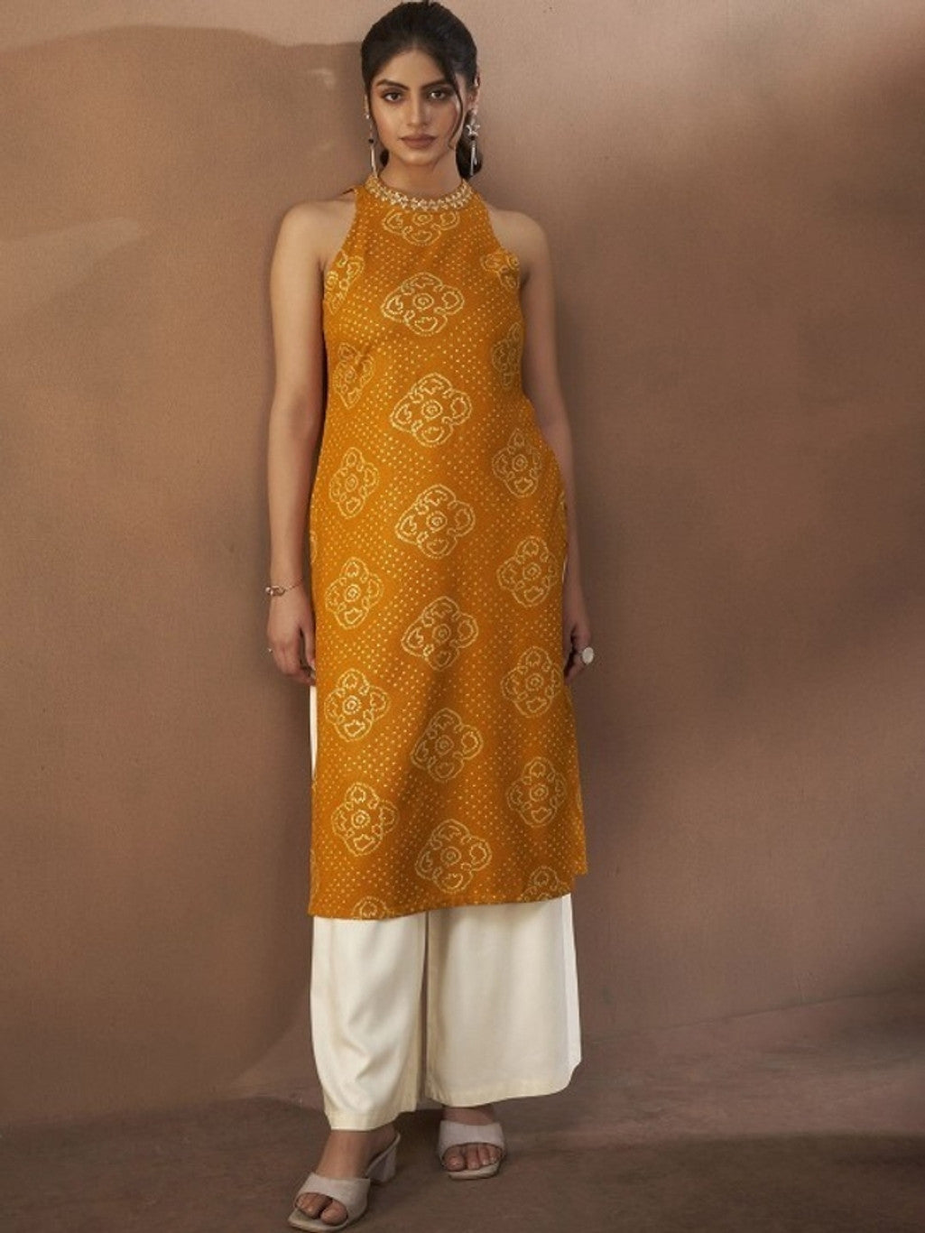 Printed Halter Neck Straight Kurta